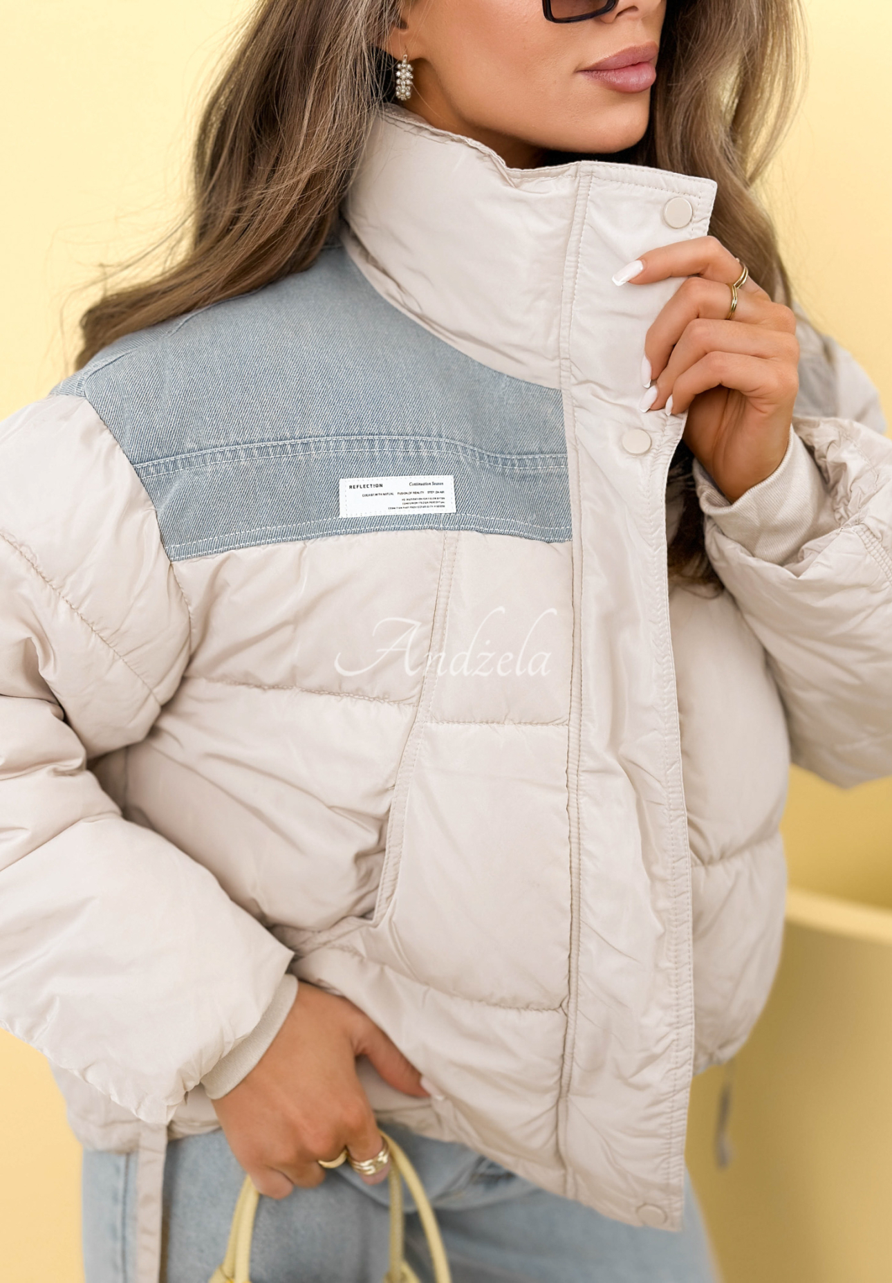 Krátká prošívaná bomber bunda Simone béžová