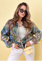 Krátká żakardowa Bunda bomberka Jungle On My Mind niebiesko-zelená