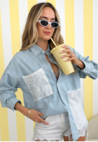 džínová Košile z koronką Side To Side světle modrá