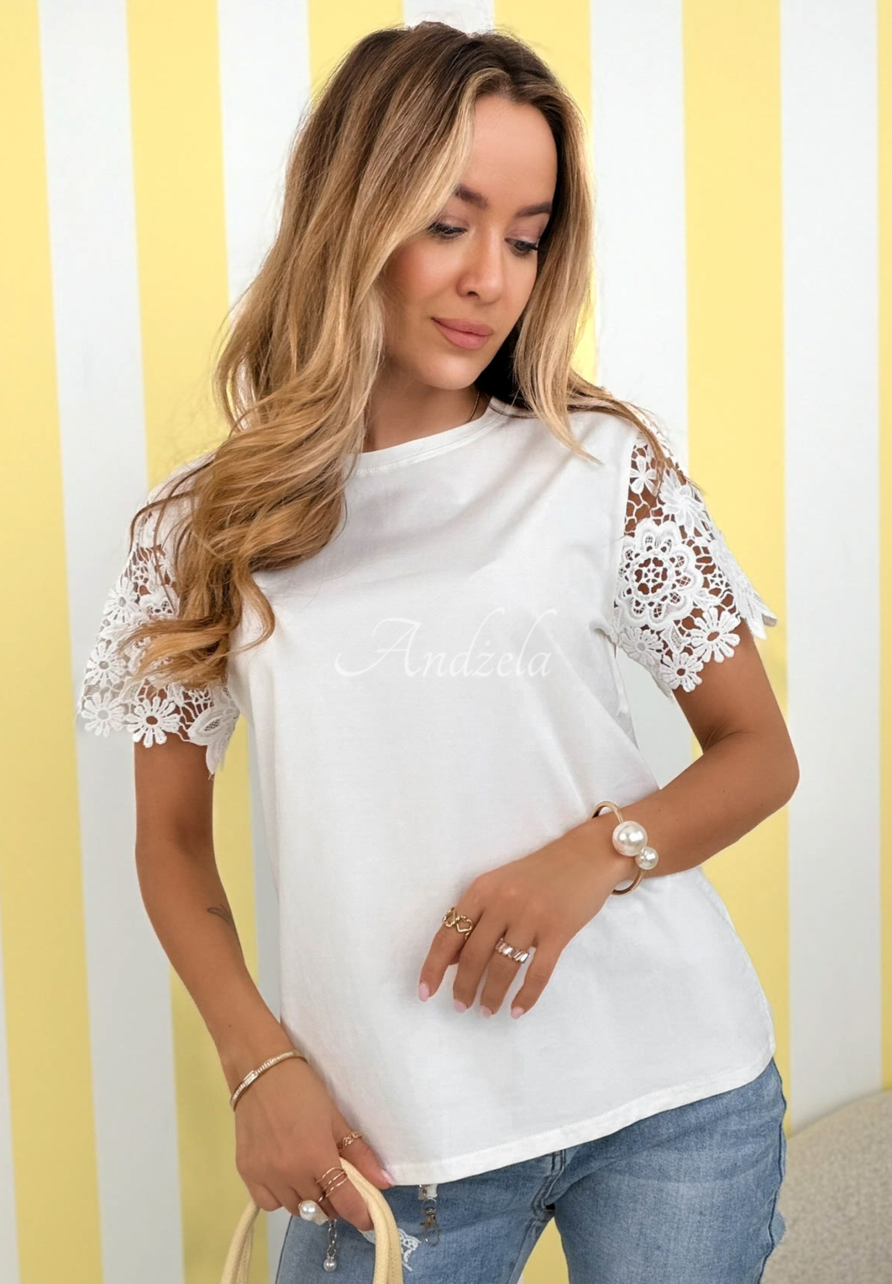 Tričko s krajkovými rukávky Mrs Delacey Bílá