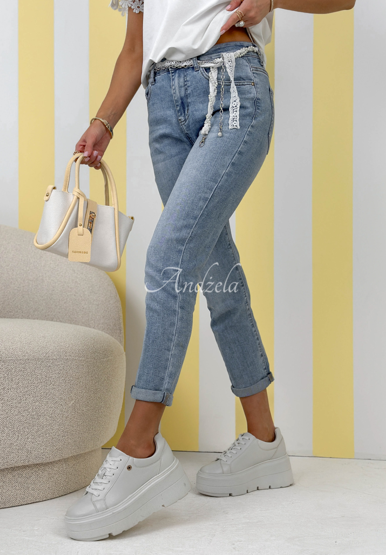 Džíny s páskem Belle modré