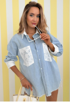džínová Košile z koronką We Look Alike světle modrá