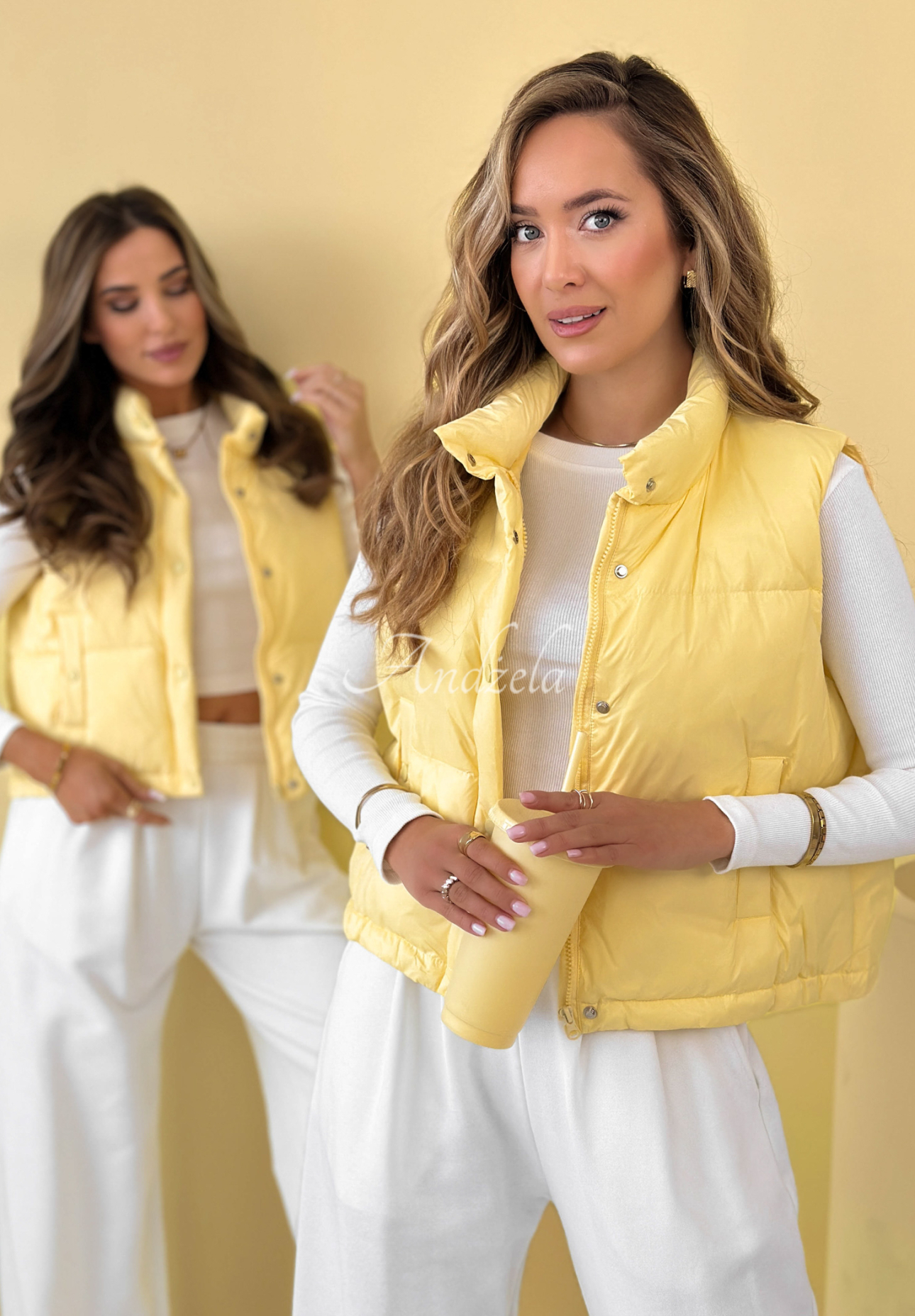 Krátká péřová vesta Veronica žlutá