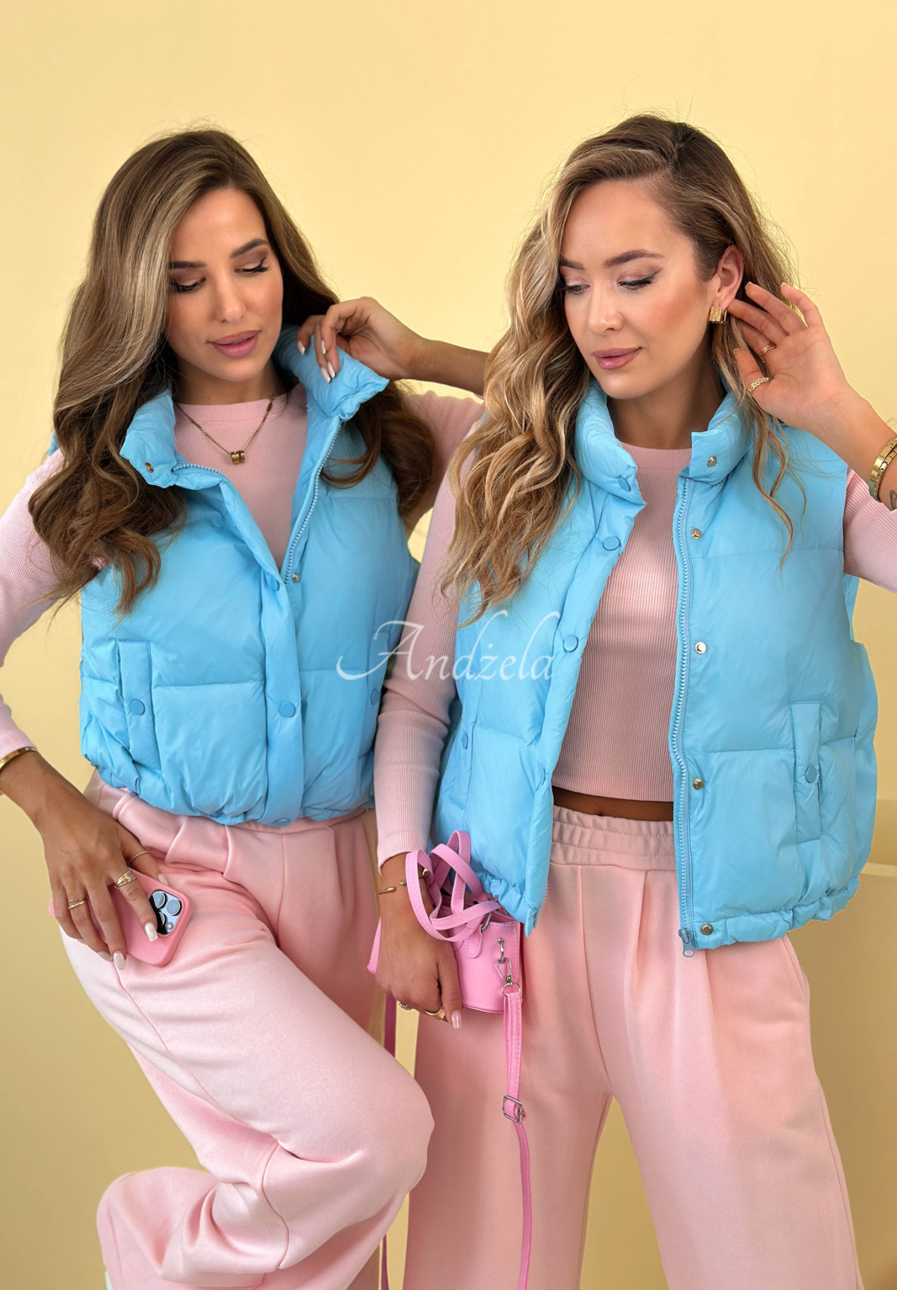 Krátká péřová vesta Veronica blankytná