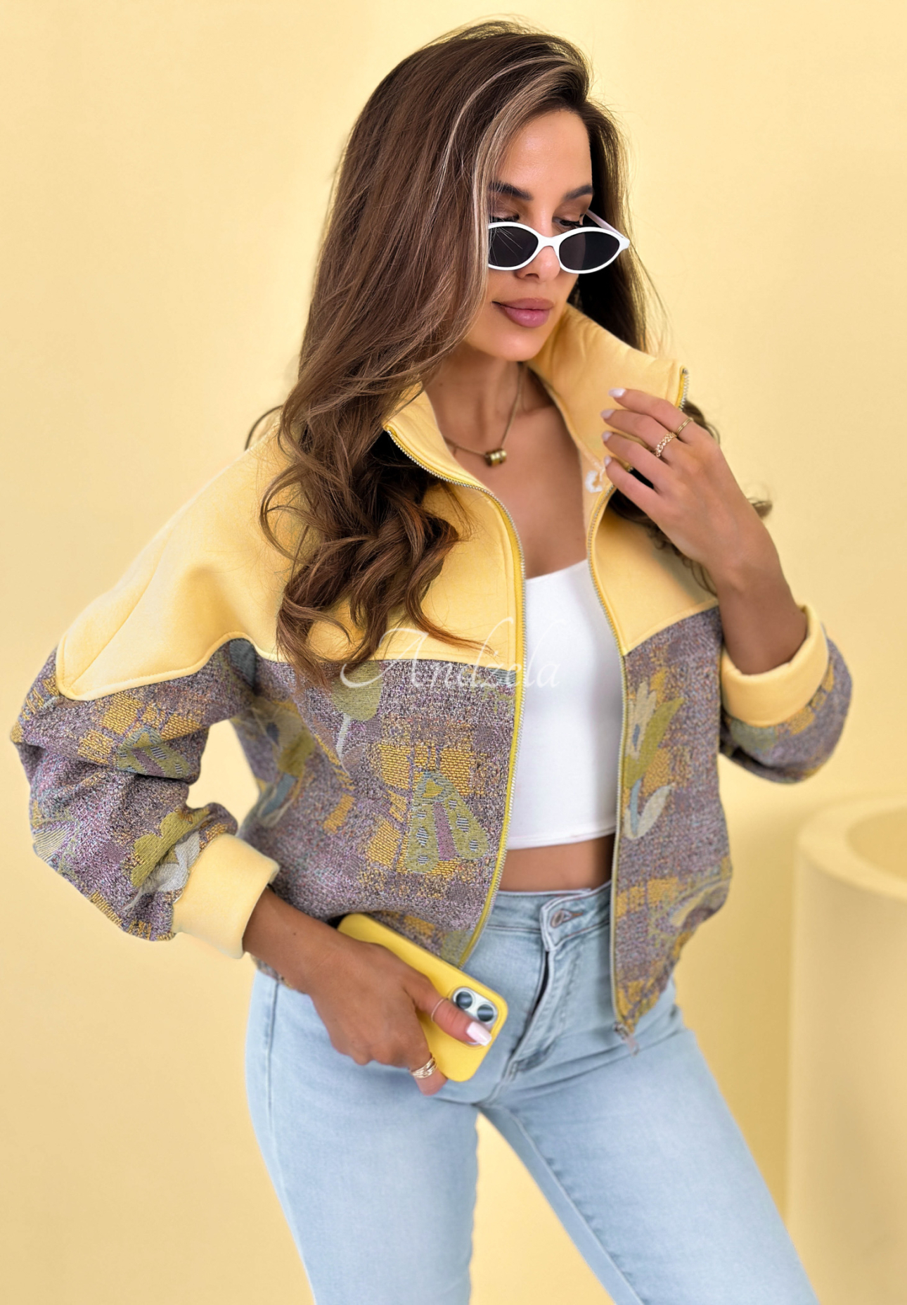 Bavlněná mikina se stojáčkem se vzory Alice žlutá