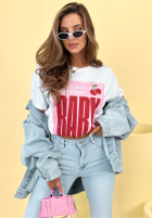 Tričko z nadrukiem Call Him Baby biało-růžový