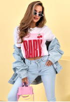 Tričko z nadrukiem Call Him Baby biało-růžový