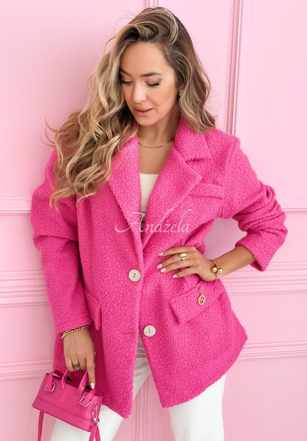 Kožíškový kabát s límcem Ingridfuchsiový