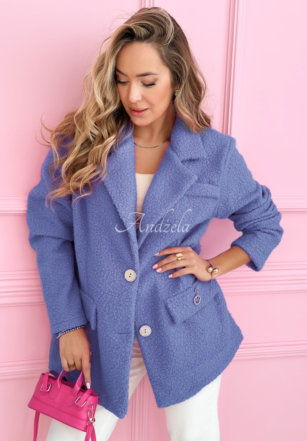 Kožíškový kabát s límcem Ingrid fialový