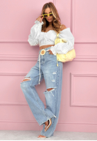 Kalhoty džínové  wide leg z przetarciami Morgan modré