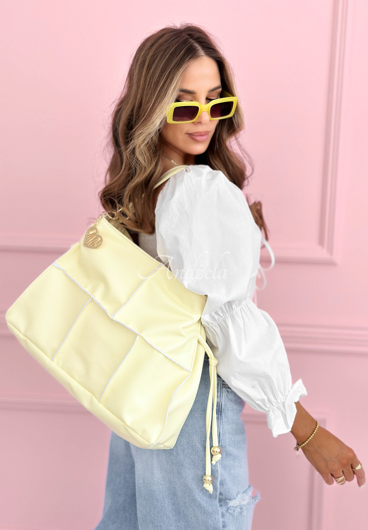 Kabelka s ozdobným prošíváním Everyday Smile žlutá