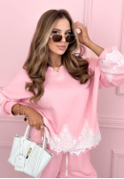 Tepláková souprava z koronką Lace Trace růžový