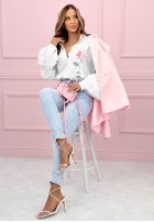 Bawełniana Košile z falbankami i haftowaną różą Rosy Declaration Bílá