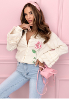 Bawełniana Košile z falbankami i haftowaną różą Rosy Declaration blankytná