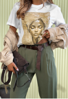 Eleganckie Kalhoty wide leg z paskiem Begin Doing khaki