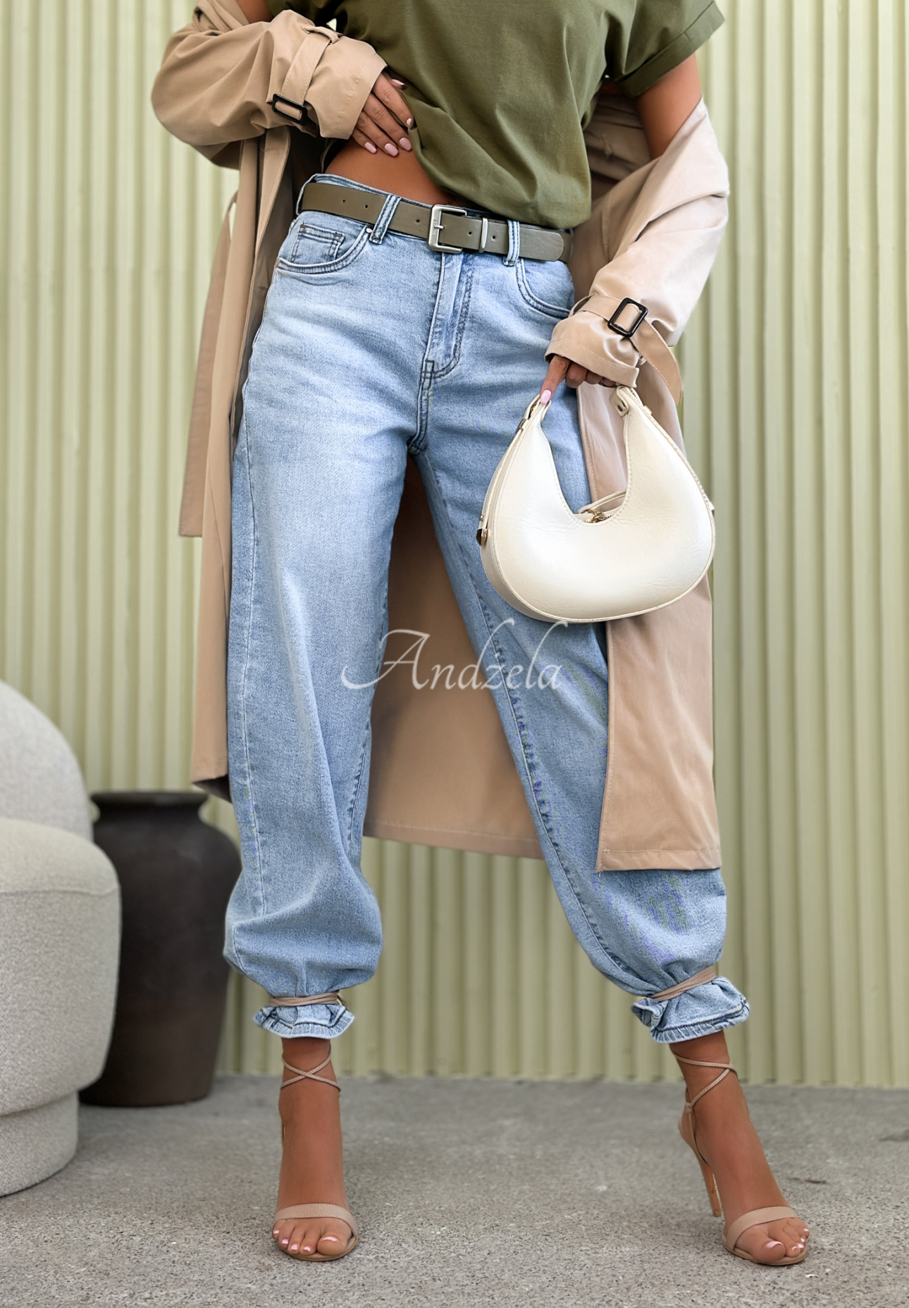 Džíny balloon s páskem Freya modré