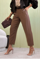 Eleganckie Kalhoty wide leg z paskiem Begin Doing čokoládové