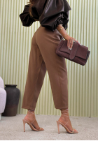 Eleganckie Kalhoty wide leg z paskiem Begin Doing čokoládové