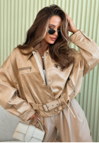 Krátká skórzana Bunda Well Go Then béžová