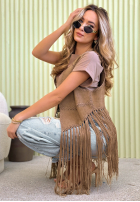 Długa zamszowa Vesta z frędzlami Rocky Mountain ciemnobeżowa