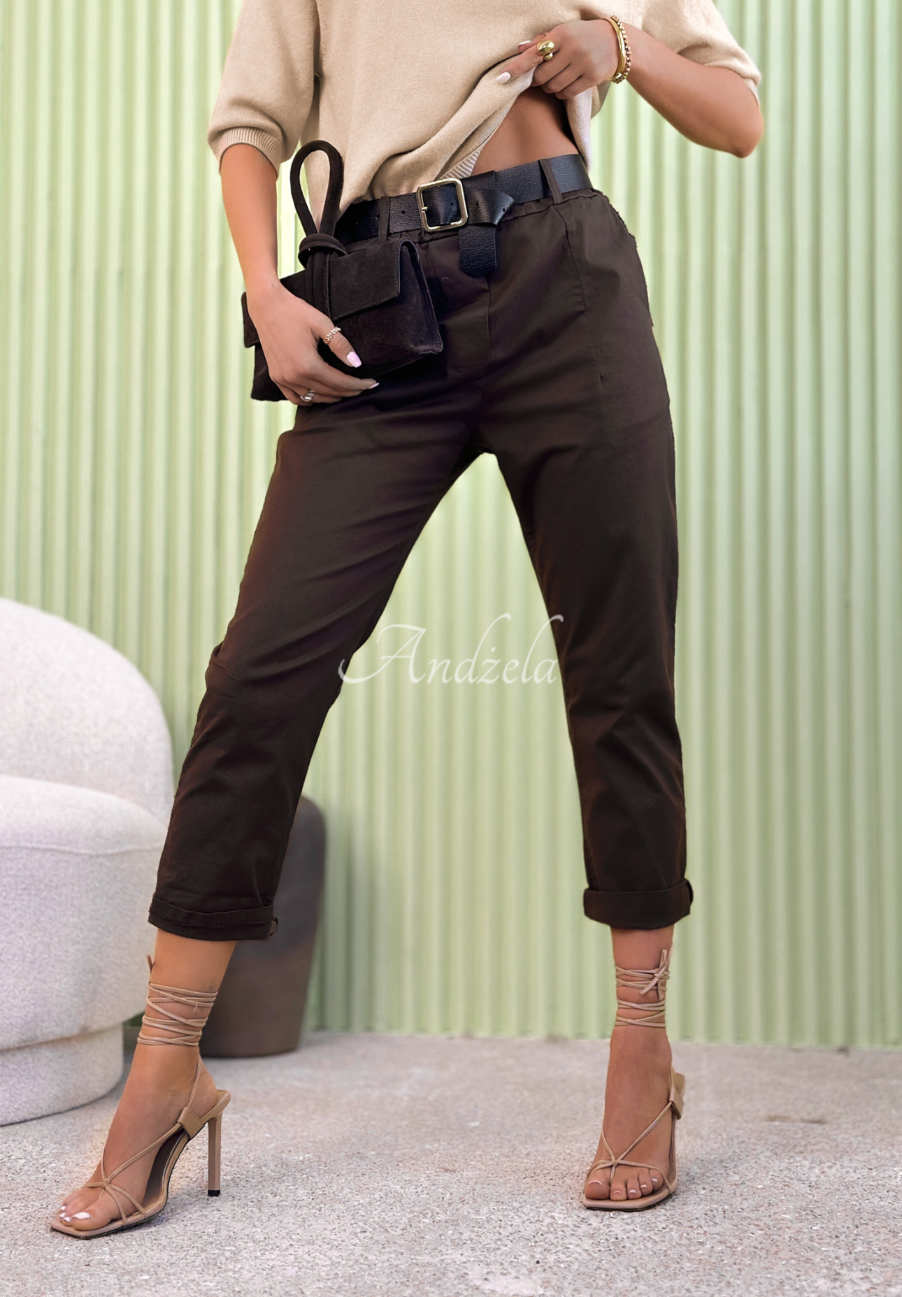 Bavlněné látkové kalhoty Fire And Rain čokoládové