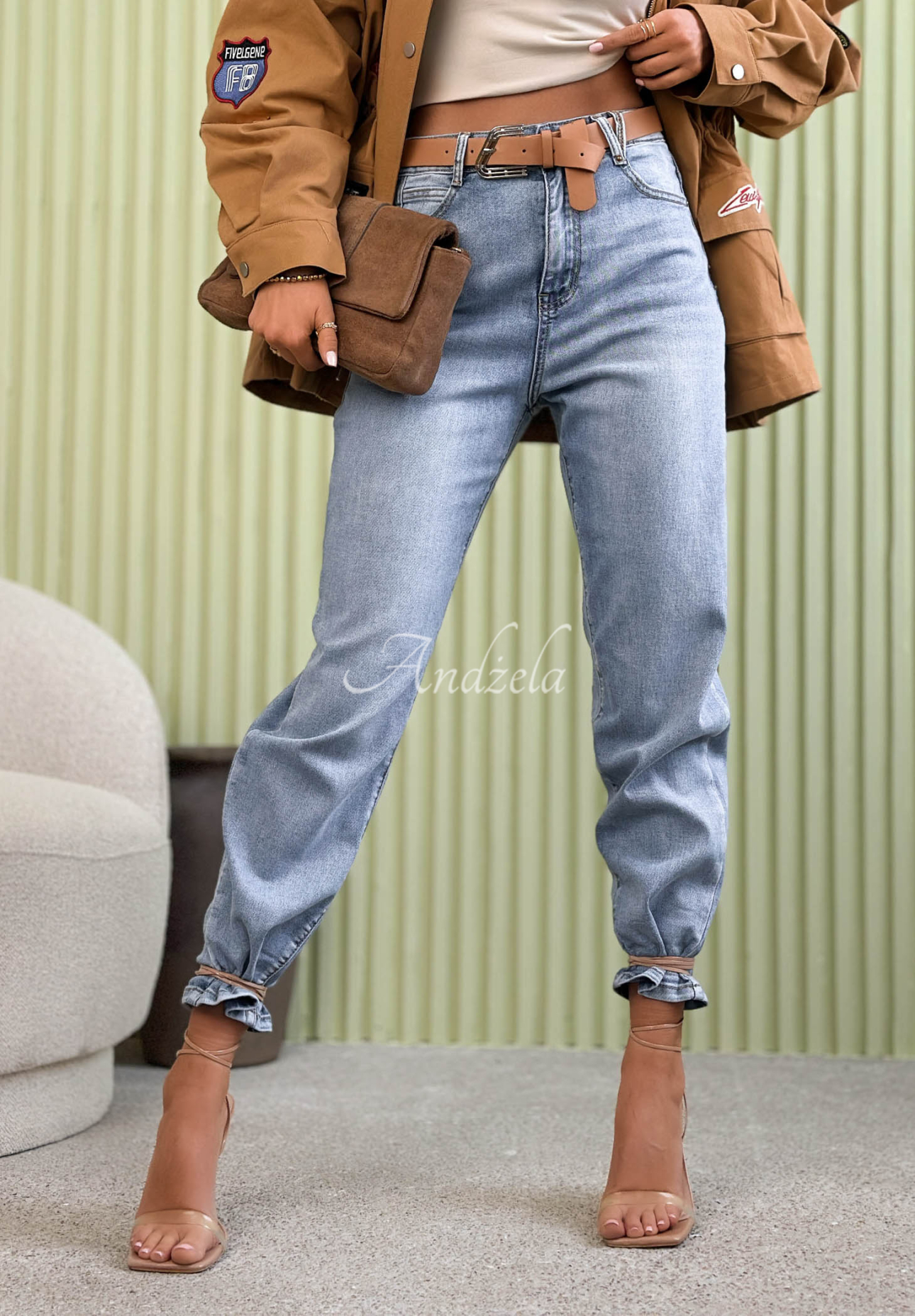 Džíny mom fit Here Again modré