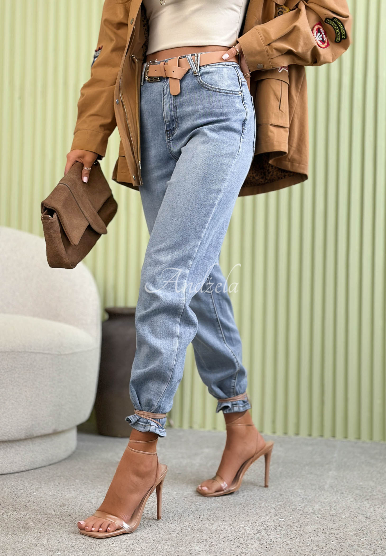 Džíny mom fit Here Again modré