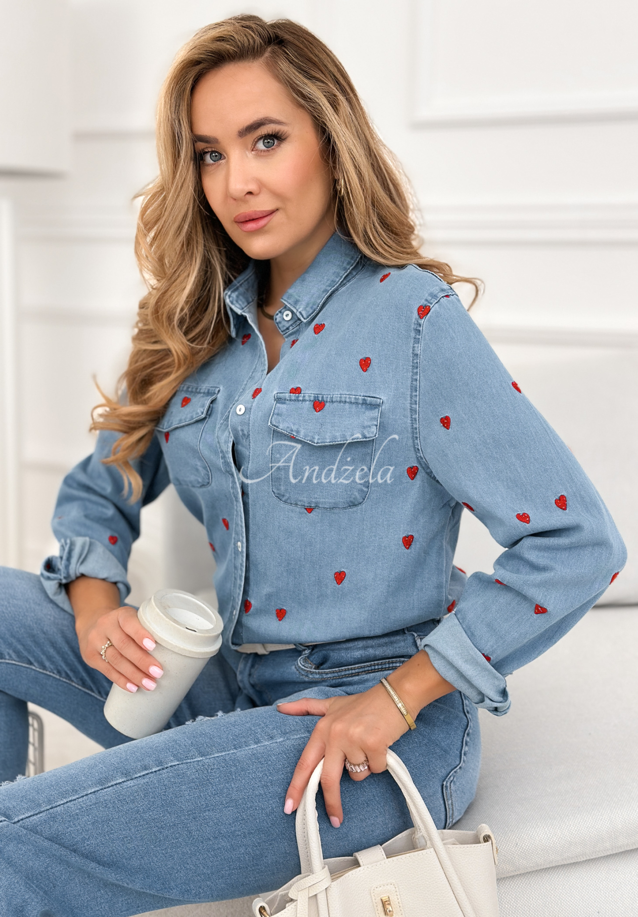 Bavlněná košile se srdíčky Hold My Heart modrá