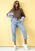 Kalhoty džínové  boyfriend z paskiem Make Me Smile modré
