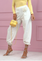 Eleganckie Kalhoty dresowe masełko z różą Blossom Symphony ecru