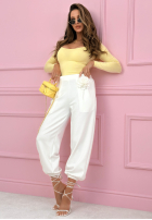 Eleganckie Kalhoty dresowe masełko z różą Blossom Symphony ecru