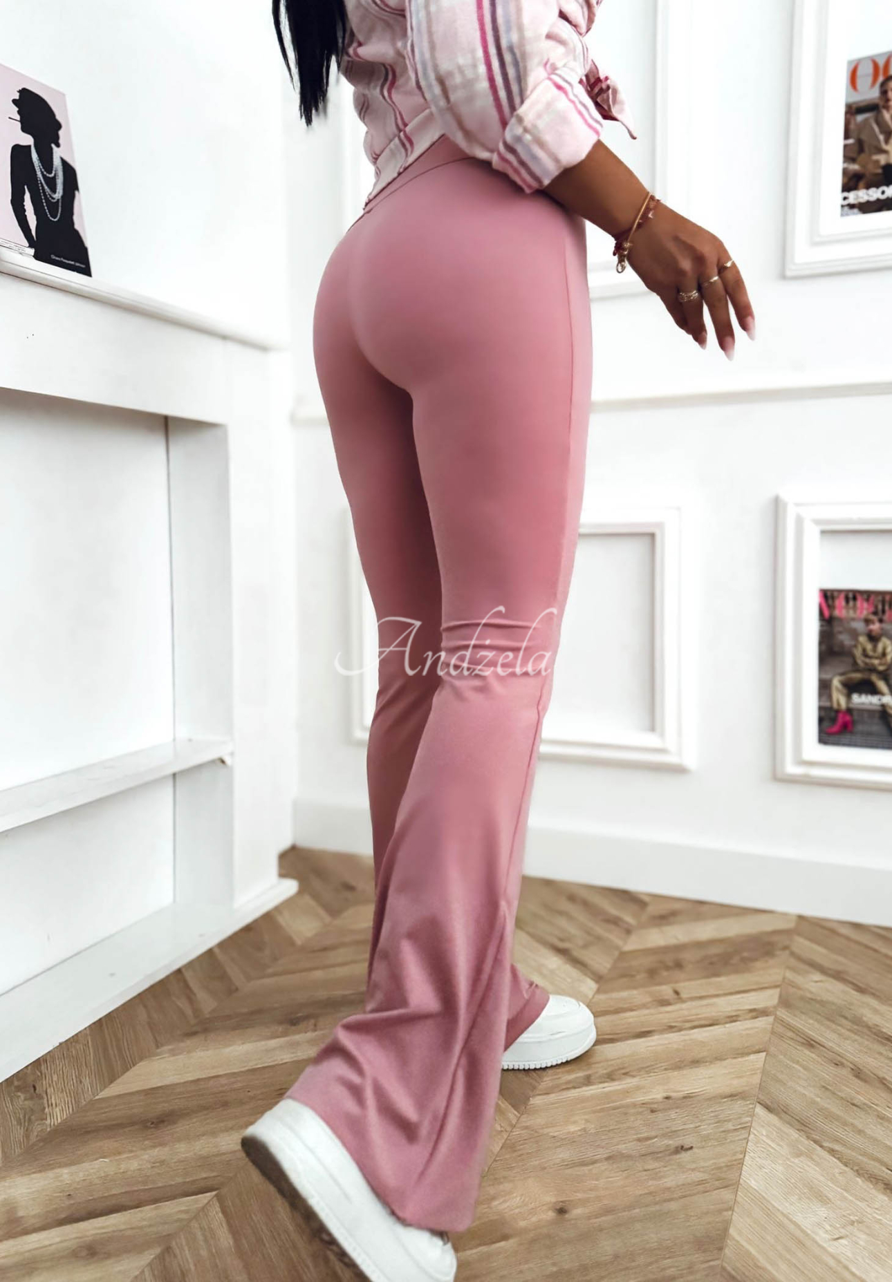 Viskózové zvonové legíny Can’t Stop pudrová růžová