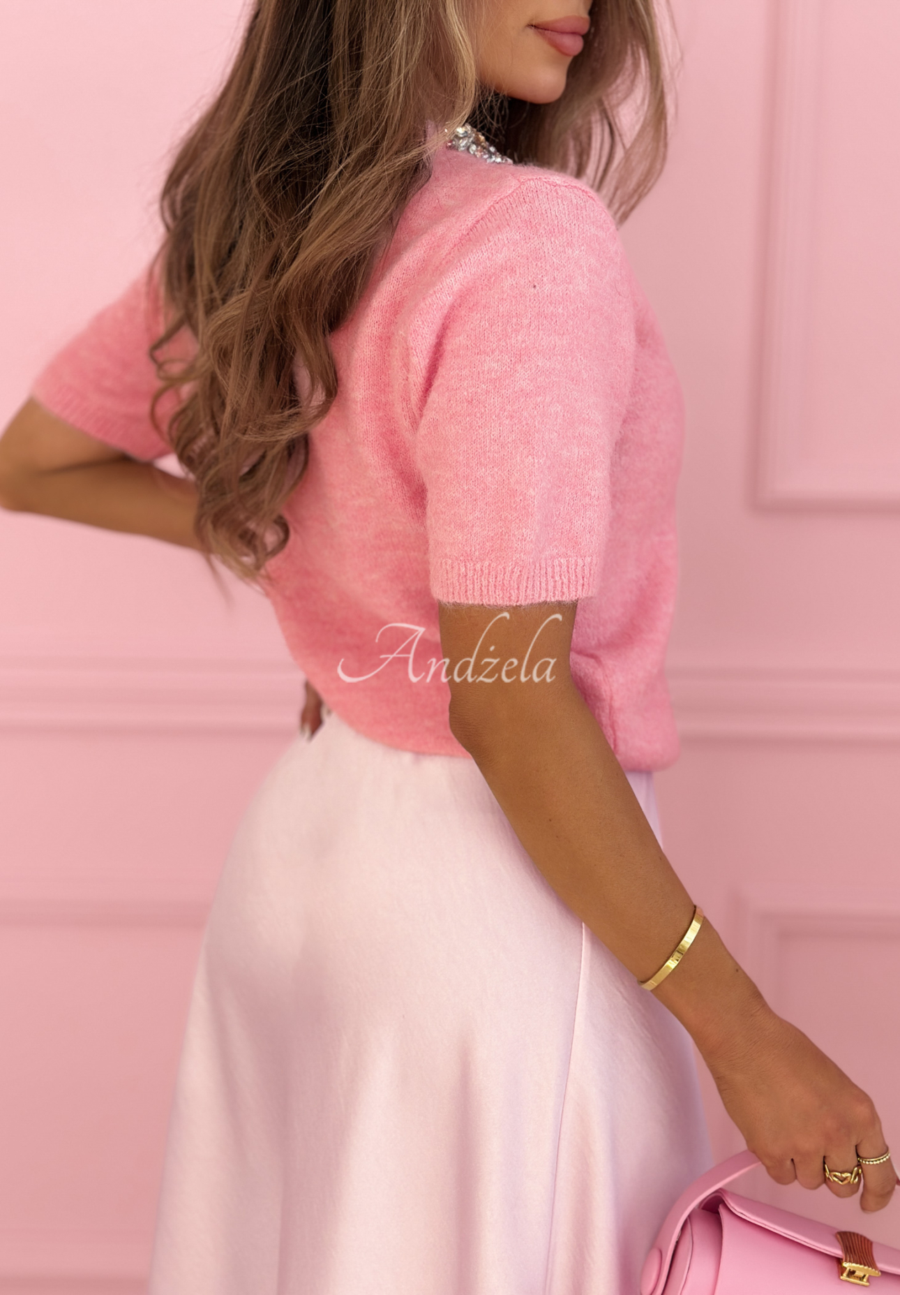 Svetřík s ozdobnými krystalky a vlnou With Diamonds růžový