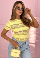 Koronkowa Halenka z krótkimi rękawami Secret Reverie blankytná