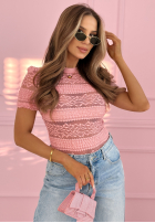 Koronkowa Halenka z krótkimi rękawami Secret Reverie blankytná