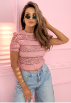 Koronkowa Halenka z krótkimi rękawami Secret Reverie blankytná