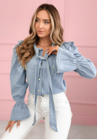 džínová Košile z falbankami i wiązaniem Nayara světle modrá