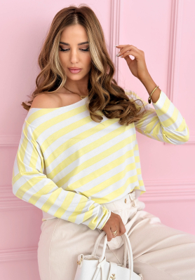 Visk&oacute;zov&aacute; halenka s dlouh&yacute;m ruk&aacute;vem s pruhy Only Stripes b&iacute;lo-žlut&aacute;