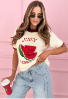 Svetr z naszywką na krótki rękaw Juicy Watermelon ecru
