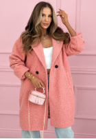 Dlouhý Kabát kożuszek z kołnierzem Create The Impossible pudrová růžová