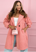 Dlouhý Kabát kożuszek z kołnierzem Create The Impossible pudrová růžová