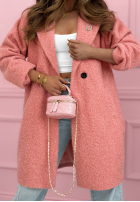 Dlouhý Kabát kożuszek z kołnierzem Create The Impossible pudrová růžová