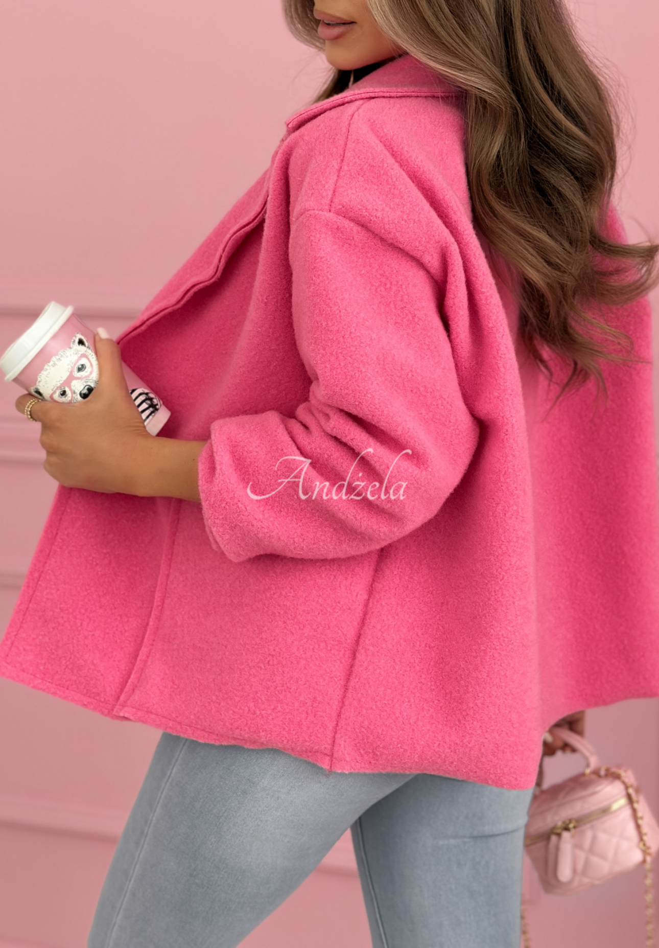 Viskózový krátký kabát s kapsami Yumi fuchsiový