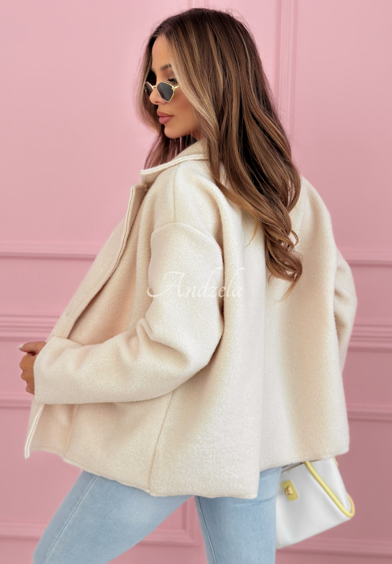 Viskózový krátký kabát s kapsami Yumi béžový