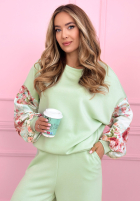 Tepláková souprava Mikina i Kalhoty masełko z kwiecistymi rękawami Just One Look růžový 1