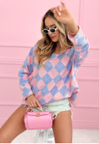 Svetr w romby Matilde błękitno-růžový