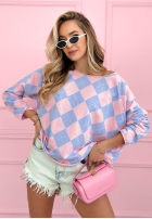 Svetr w romby Matilde błękitno-růžový