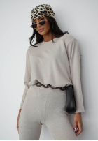 Bawełniany Tepláková souprava Mikina i Kalhoty dzwony Nicole ecru