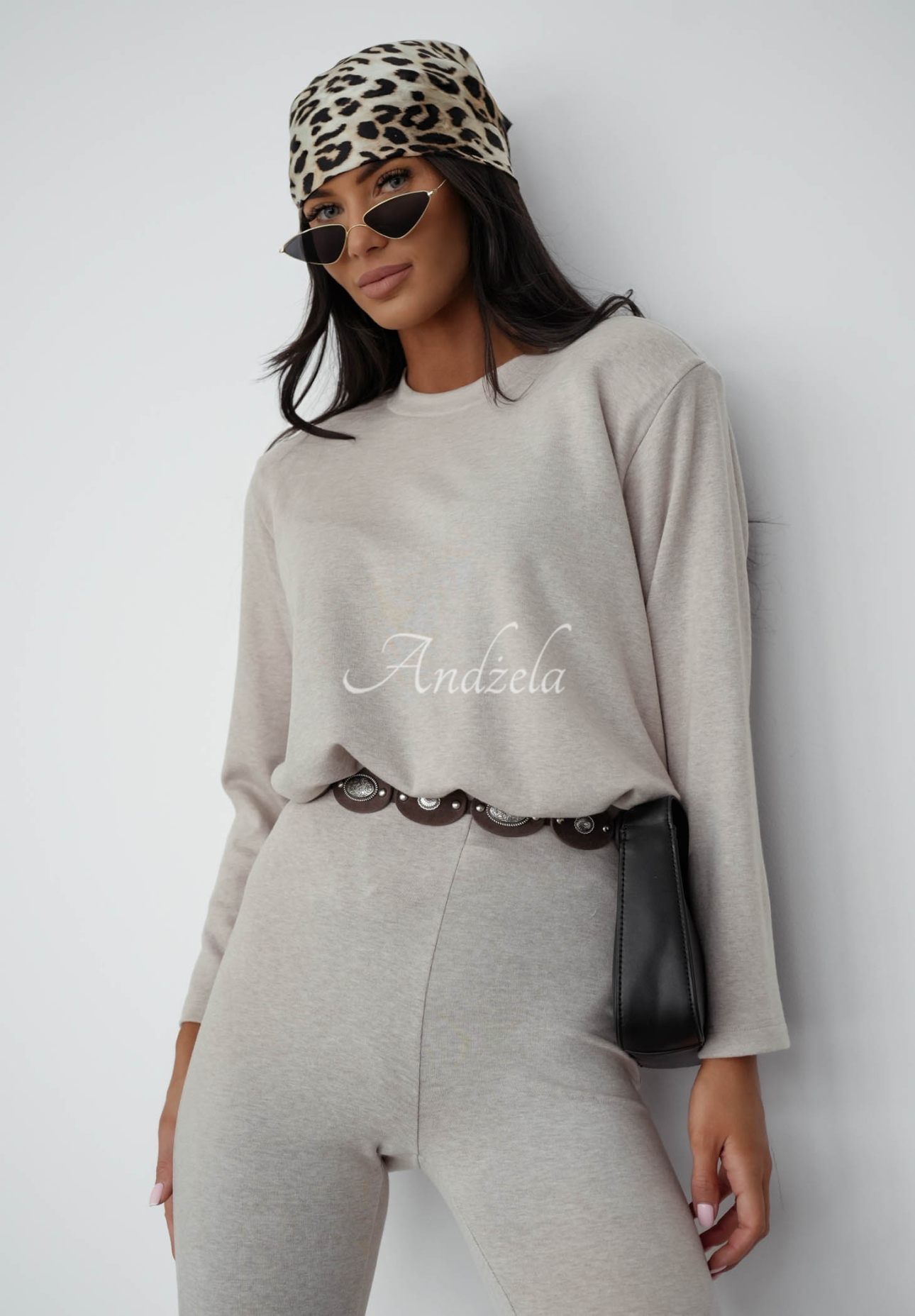 Bavlněné zvonové kalhoty Nicole béžové