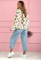 Bunda polarowa ze stójką w kwiaty Flower Fluffs béžová
